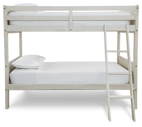 Robbinsdale Antique White Twin/Twin Bunk Bed with Ladder by Ashley at Eve Furniture