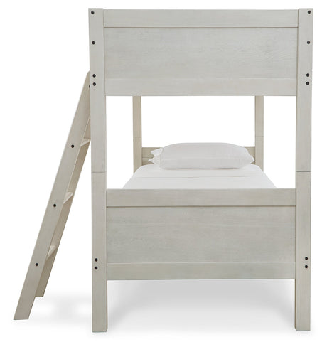 Robbinsdale Antique White Twin/Twin Bunk Bed with Ladder by Ashley at Eve Furniture