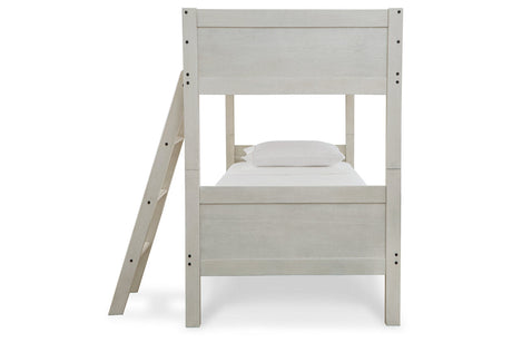 Robbinsdale Antique White Twin/Twin Bunk Bed with Ladder by Ashley at Eve Furniture