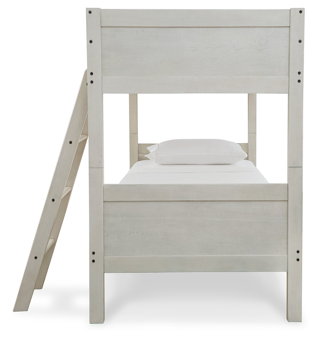 Robbinsdale Antique White Twin/Twin Bunk Bed with Ladder by ASHLEY FURNITURE at Eve Furniture