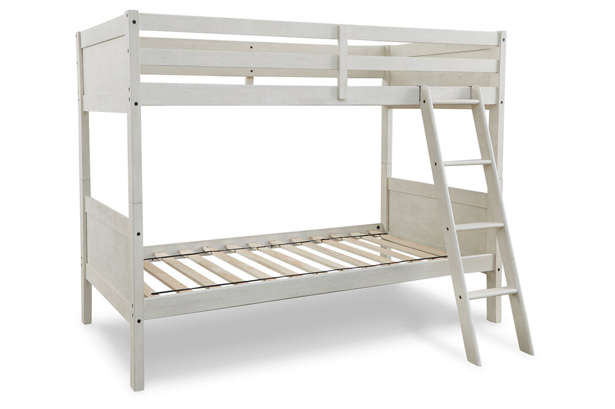 Robbinsdale Antique White Twin/Twin Bunk Bed with Ladder by ASHLEY FURNITURE at Eve Furniture