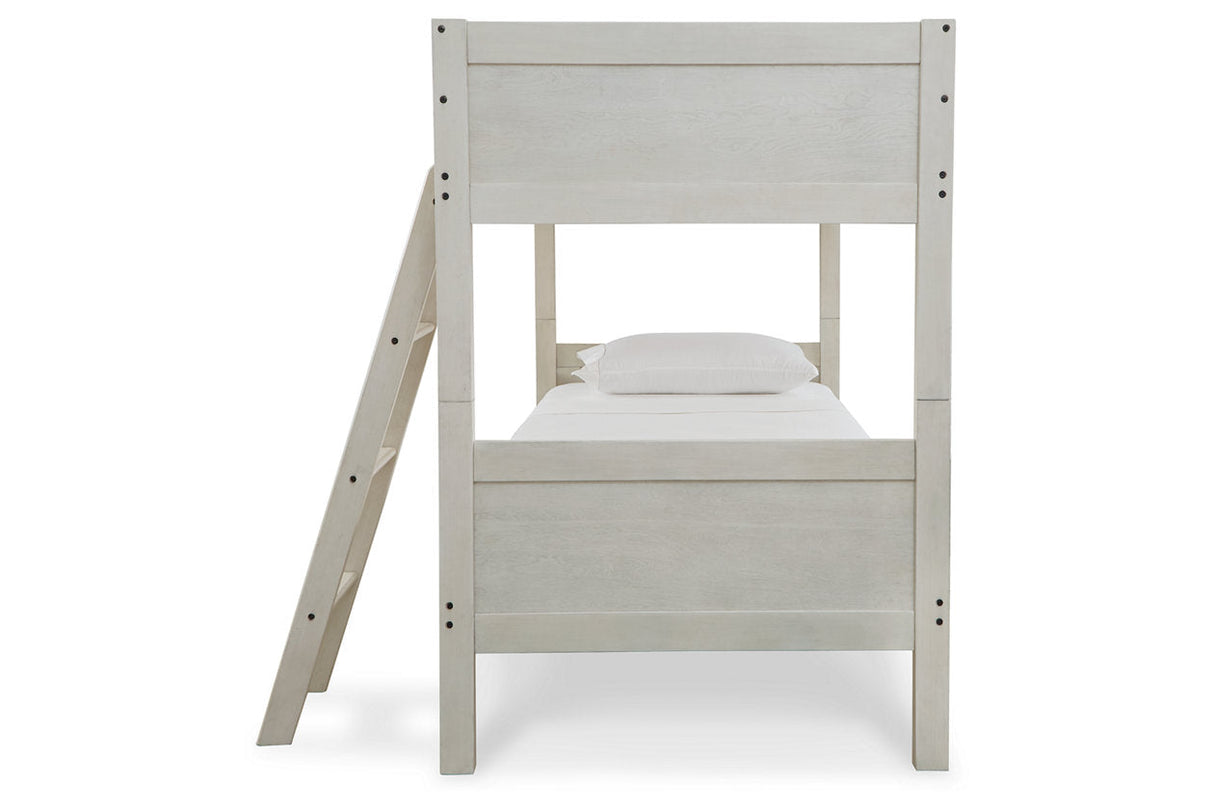 Robbinsdale Antique White Twin/Twin Bunk Bed with Ladder by ASHLEY FURNITURE at Eve Furniture