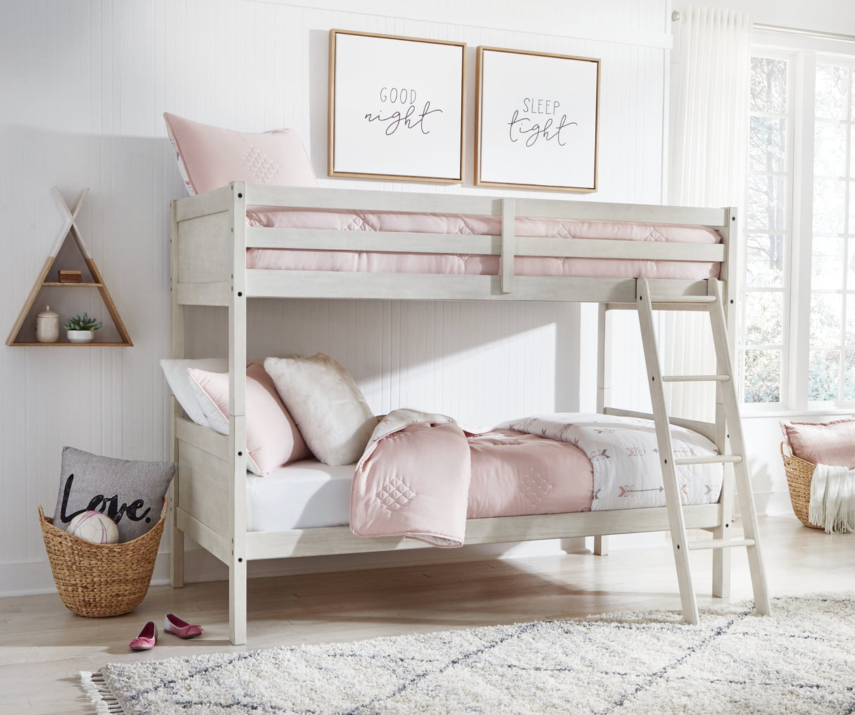 Robbinsdale Antique White Twin/Twin Bunk Bed with Ladder by ASHLEY FURNITURE at Eve Furniture