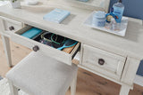 Robbinsdale Antique White Vanity with Stool by Ashley at Eve Furniture