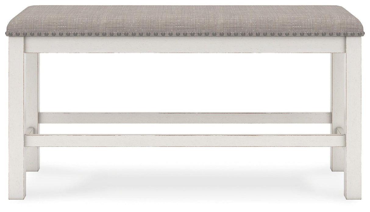 Robbinsdale Counter Height Dining Table and 2 Barstools and Bench in Antique White by Ashley at Eve Furniture