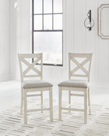 Robbinsdale Counter Height Dining Table and 2 Barstools and Bench in Antique White by Ashley at Eve Furniture