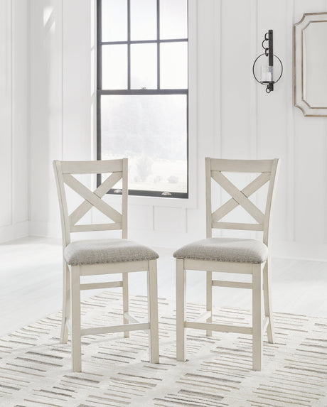 Robbinsdale Counter Height Dining Table and 2 Barstools and Bench in Antique White by Ashley at Eve Furniture
