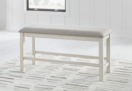 Robbinsdale Counter Height Dining Table and 2 Barstools and Bench in Antique White by Ashley at Eve Furniture