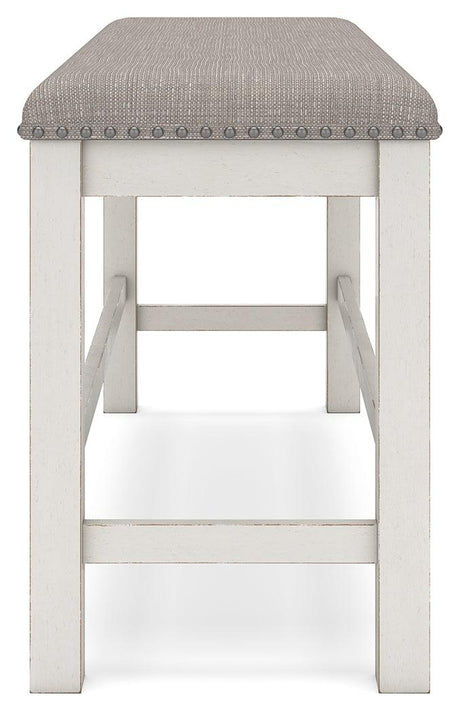 Robbinsdale Counter Height Dining Table and 2 Barstools and Bench in Antique White by Ashley at Eve Furniture