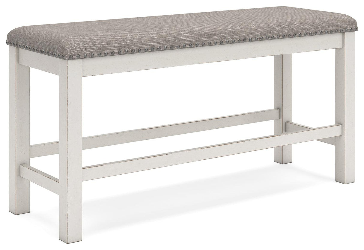 Robbinsdale Counter Height Dining Table and 2 Barstools and Bench in Antique White by Ashley at Eve Furniture