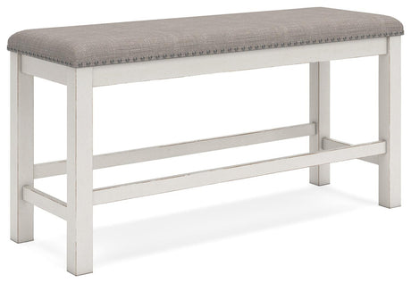 Robbinsdale Counter Height Dining Table and 2 Barstools and Bench in Antique White by Ashley at Eve Furniture