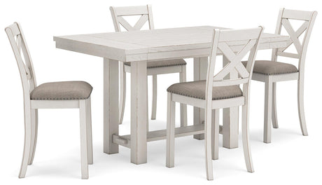 Robbinsdale Counter Height Dining Table and 4 Barstools in Antique White by Ashley at Eve Furniture