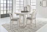 Robbinsdale Counter Height Dining Table and 4 Barstools in Antique White by Ashley at Eve Furniture