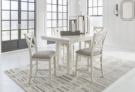Robbinsdale Counter Height Dining Table and 4 Barstools in Antique White by Ashley at Eve Furniture
