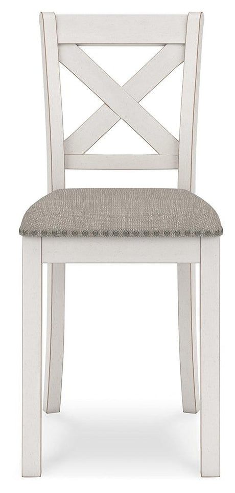 Robbinsdale Counter Height Dining Table and 6 Barstools in Antique White by Ashley at Eve Furniture