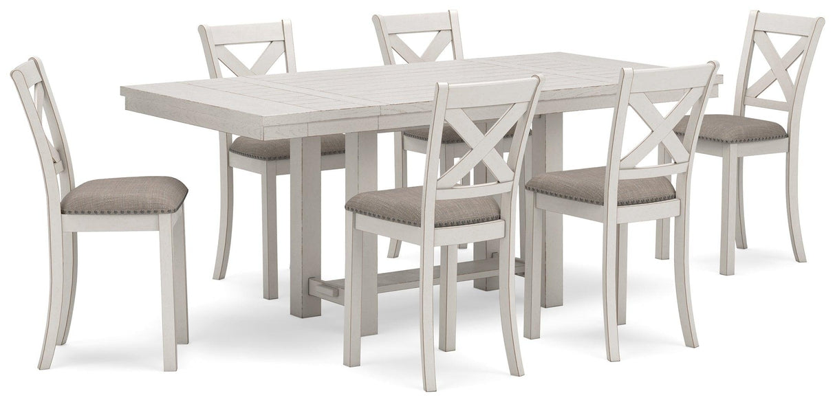 Robbinsdale Counter Height Dining Table and 6 Barstools in Antique White by Ashley at Eve Furniture