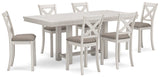 Robbinsdale Counter Height Dining Table and 6 Barstools in Antique White by Ashley at Eve Furniture