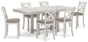 Robbinsdale Counter Height Dining Table and 6 Barstools in Antique White by Ashley at Eve Furniture