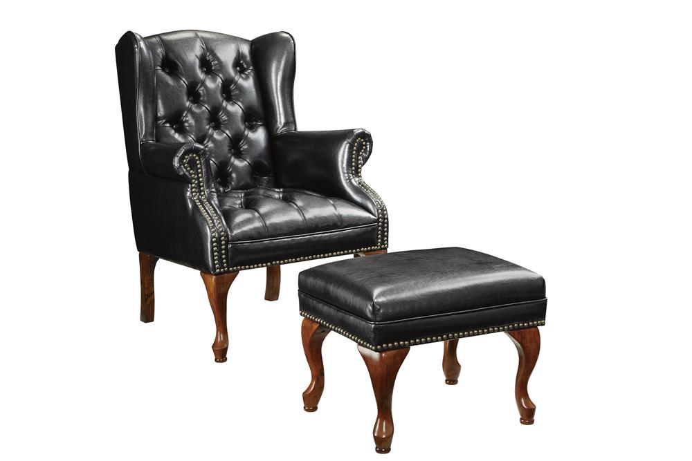 Roberts Black/Espresso Button Tufted Back Accent Chair with Ottoman