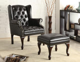 Roberts Black/Espresso Button Tufted Back Accent Chair with Ottoman