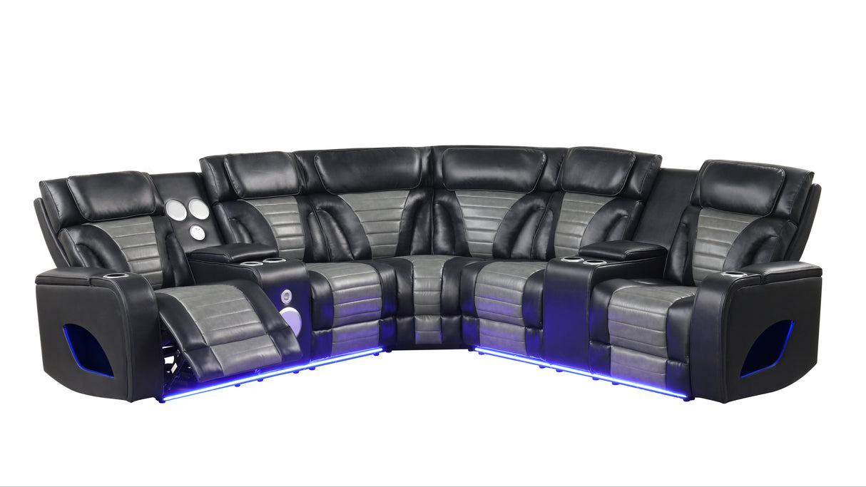 Robin Black Leather Power Reclining Sectional by New Era Innovations at Eve Furniture