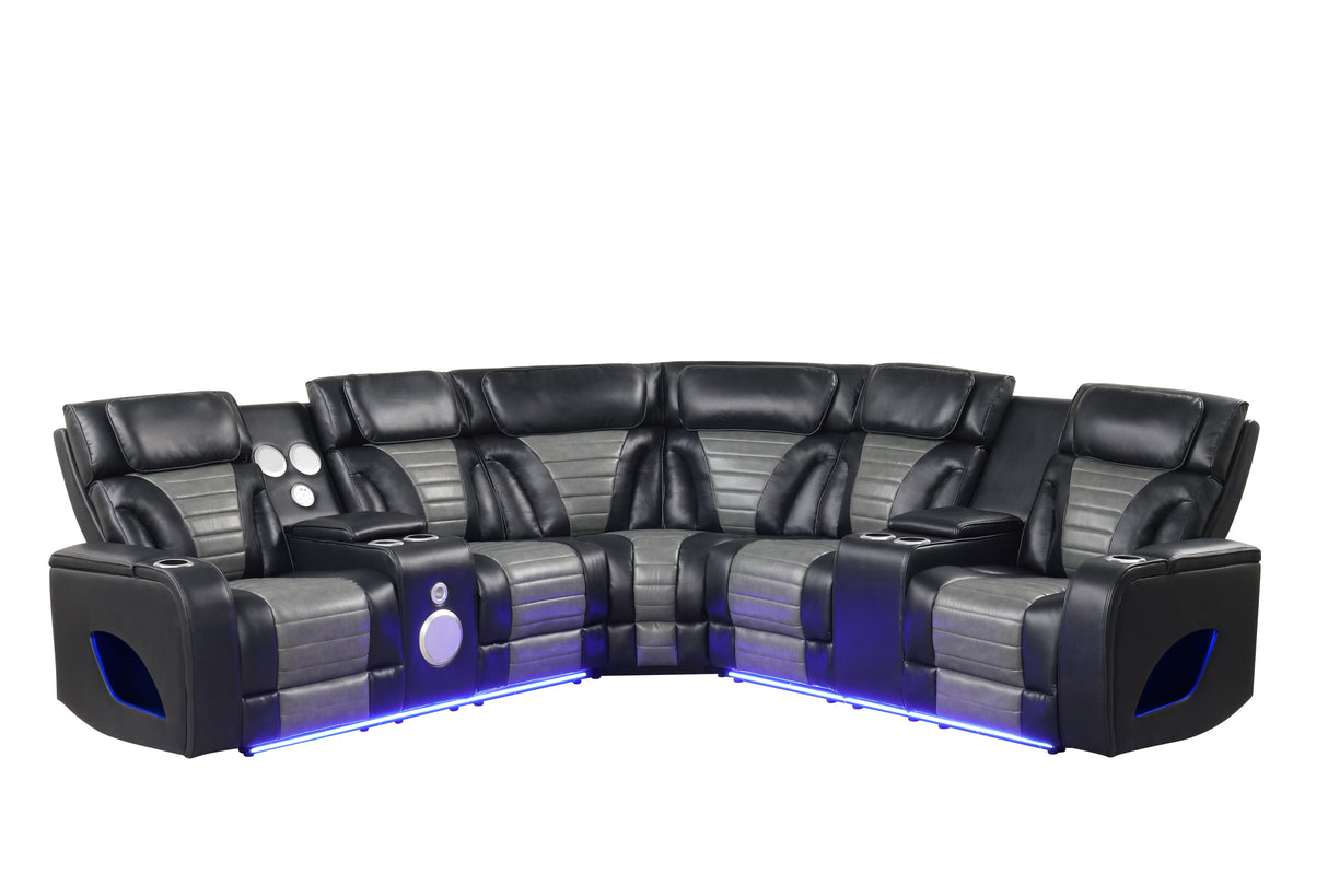 Robin Black Leather Power Reclining Sectional by New Era Innovations at Eve Furniture