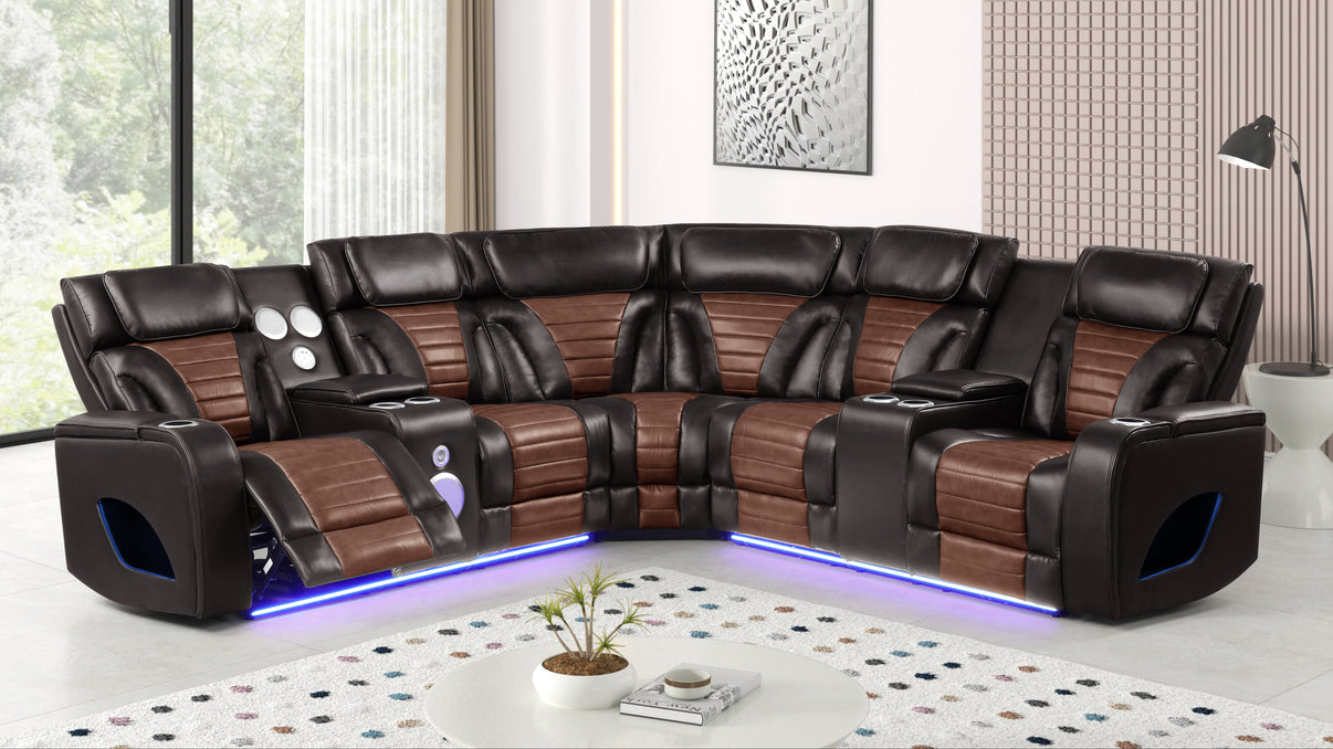 Robin Brown Leather Power Reclining Sectional [Special Price] by New Era Innovations at Eve Furniture
