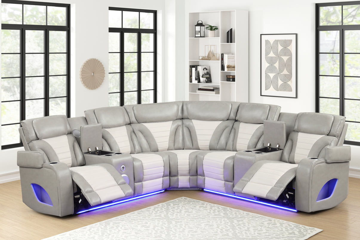 Robin Grey Leather Power Reclining Sectional [Special Price] by New Era Innovations at Eve Furniture