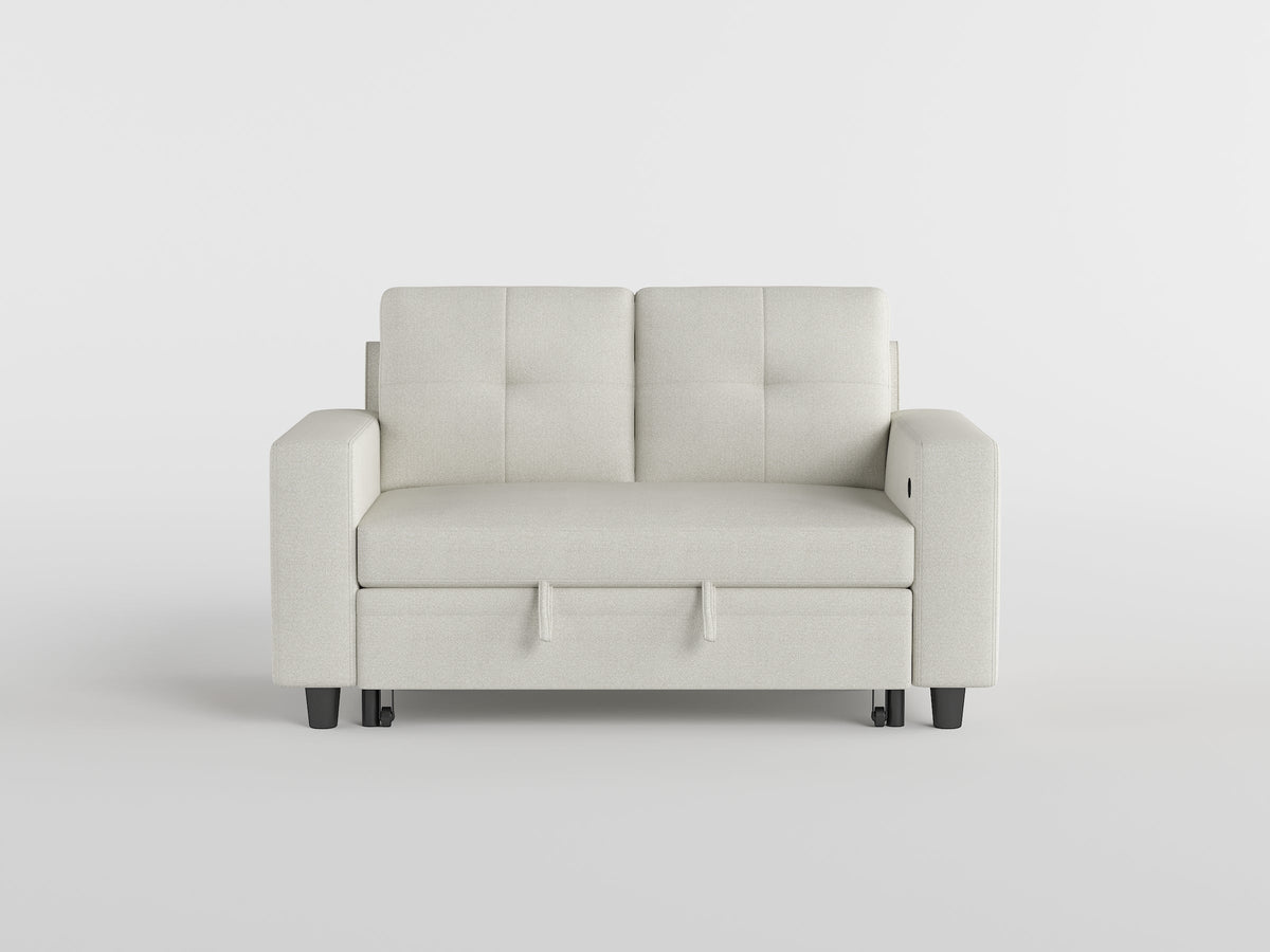 Robinson Beige Loveseat with Pull-out Bed, Shelves and Charging Ports by Homelegance at Eve Furniture
