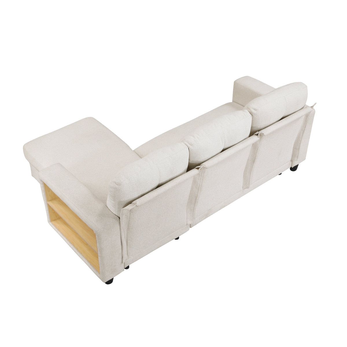 Robinson Beige Sectional with Reversible Chaise, Pull-out Bed, Shelves and Charging Ports by Homelegance at Eve Furniture