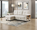 Robinson Beige Sectional with Reversible Chaise, Pull-out Bed, Shelves and Charging Ports by Homelegance at Eve Furniture