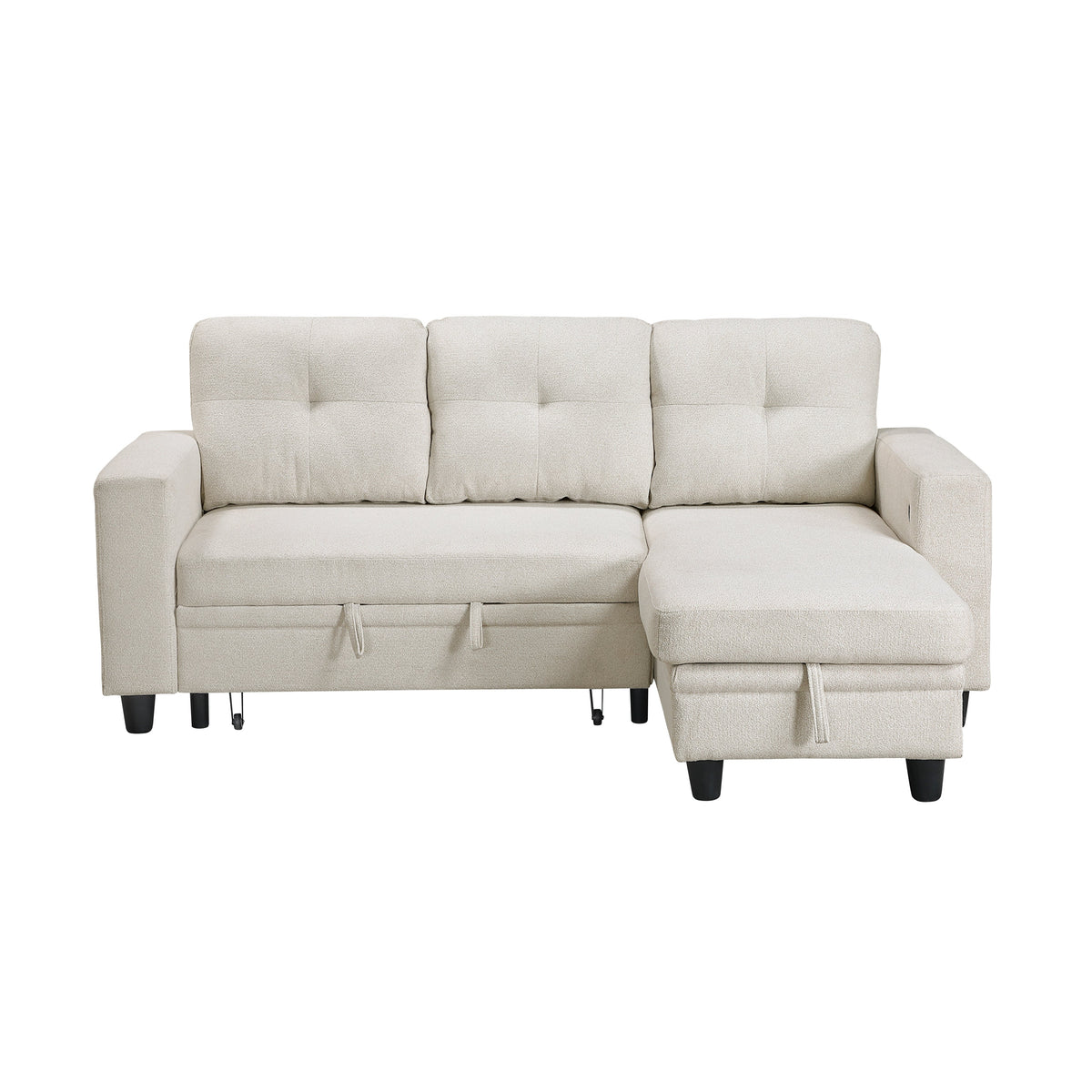 Robinson Beige Sectional with Reversible Chaise, Pull-out Bed, Shelves and Charging Ports by Homelegance at Eve Furniture