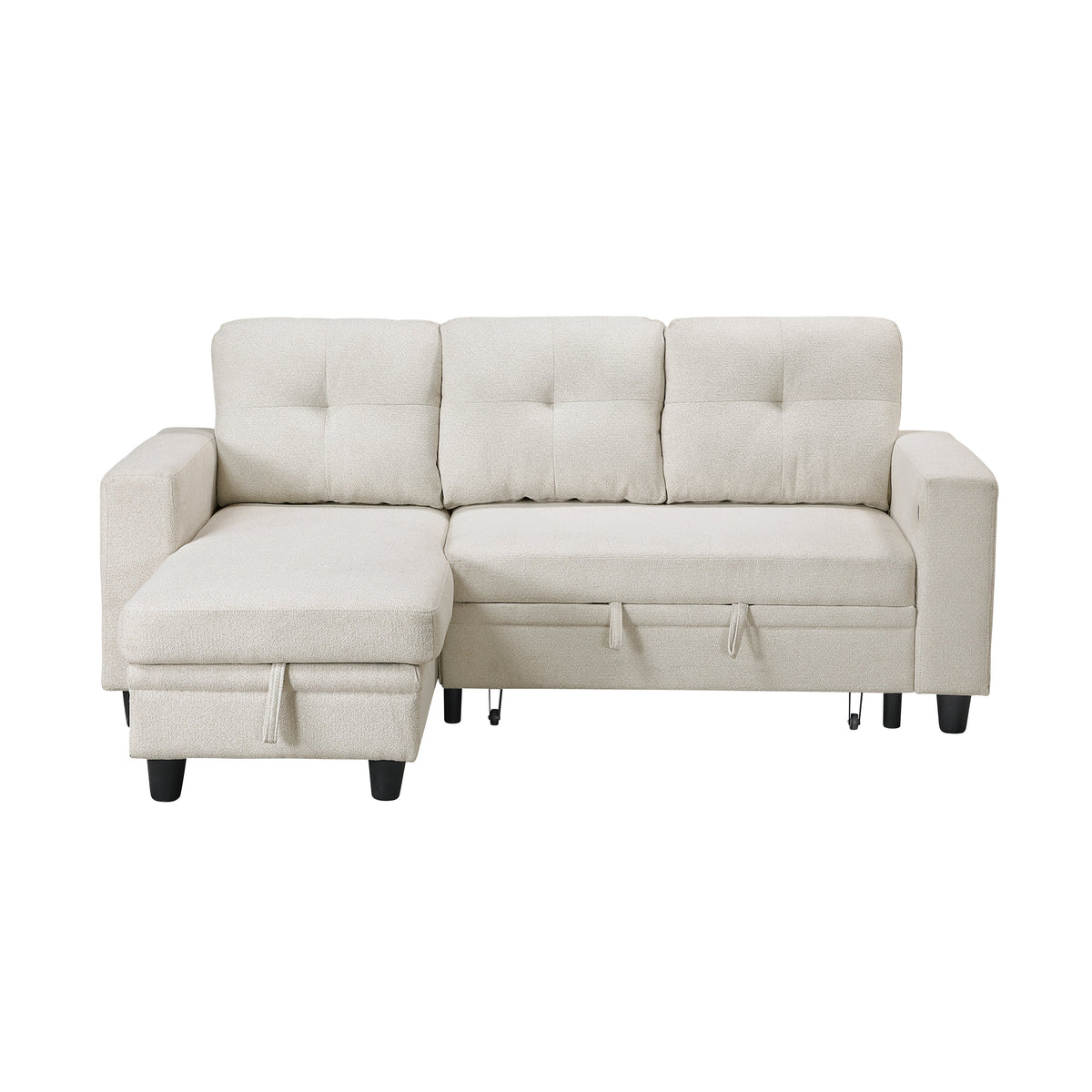 Robinson Beige Sectional with Reversible Chaise, Pull-out Bed, Shelves and Charging Ports by Homelegance at Eve Furniture