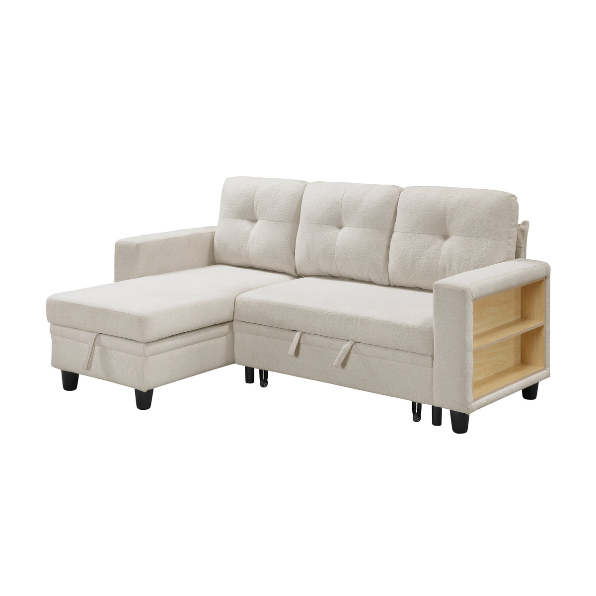 Robinson Beige Sectional with Reversible Chaise, Pull-out Bed, Shelves and Charging Ports by Homelegance at Eve Furniture