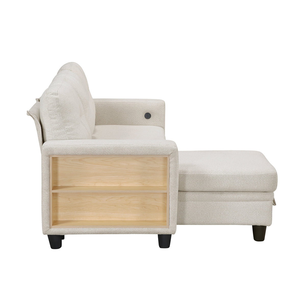 Robinson Beige Sectional with Reversible Chaise, Pull-out Bed, Shelves and Charging Ports by Homelegance at Eve Furniture