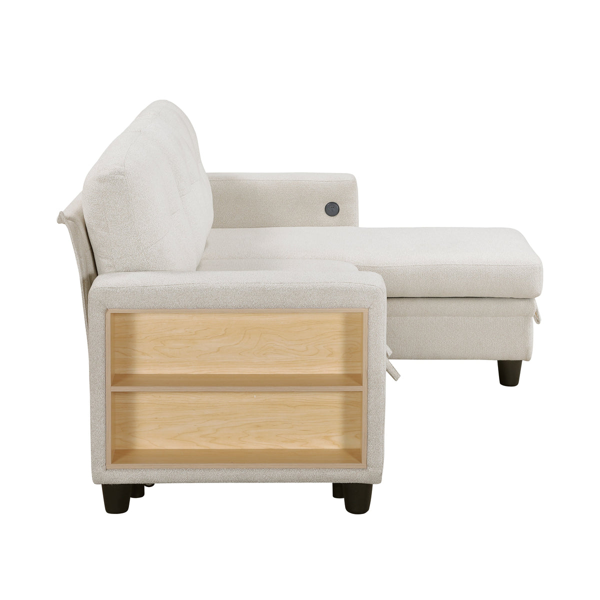 Robinson Beige Sectional with Reversible Chaise, Pull-out Bed, Shelves and Charging Ports by Homelegance at Eve Furniture