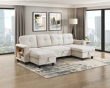 Robinson Beige Sectional with Two Chaises, Pull-out Bed, Shelves and Charging Ports by Homelegance at Eve Furniture
