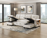 Robinson Beige Sectional with Two Chaises, Pull-out Bed, Shelves and Charging Ports by Homelegance at Eve Furniture