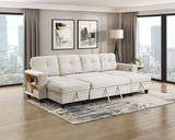 Robinson Beige Sectional with Two Chaises, Pull-out Bed, Shelves and Charging Ports by Homelegance at Eve Furniture