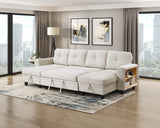 Robinson Beige Sectional with Two Chaises, Pull-out Bed, Shelves and Charging Ports by Homelegance at Eve Furniture