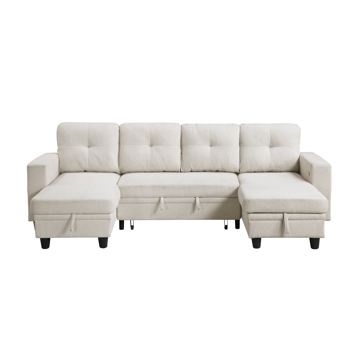 Robinson Beige Sectional with Two Chaises, Pull-out Bed, Shelves and Charging Ports by Homelegance at Eve Furniture