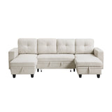 Robinson Beige Sectional with Two Chaises, Pull-out Bed, Shelves and Charging Ports by Homelegance at Eve Furniture