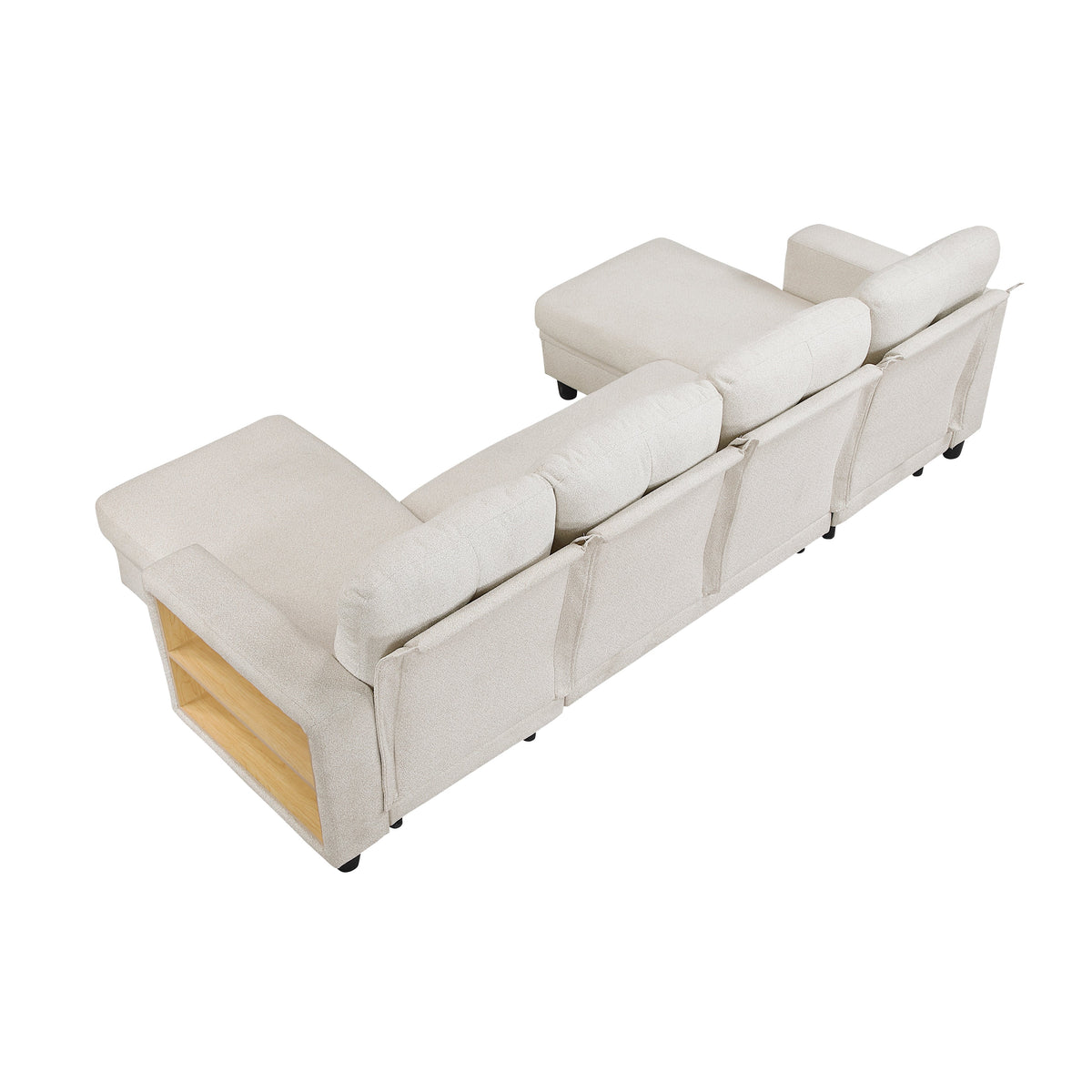 Robinson Beige Sectional with Two Chaises, Pull-out Bed, Shelves and Charging Ports by Homelegance at Eve Furniture