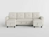 Robinson Beige Sectional with Two Chaises, Pull-out Bed, Shelves and Charging Ports by Homelegance at Eve Furniture