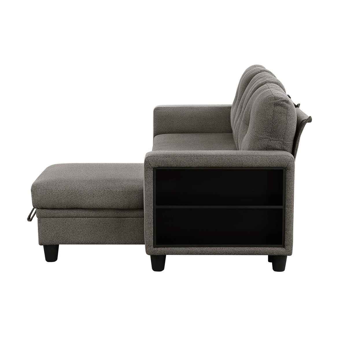 Robinson Dark Brown Sectional with Reversible Chaise, Pull-out Bed, Shelves and Charging Ports by Homelegance at Eve Furniture