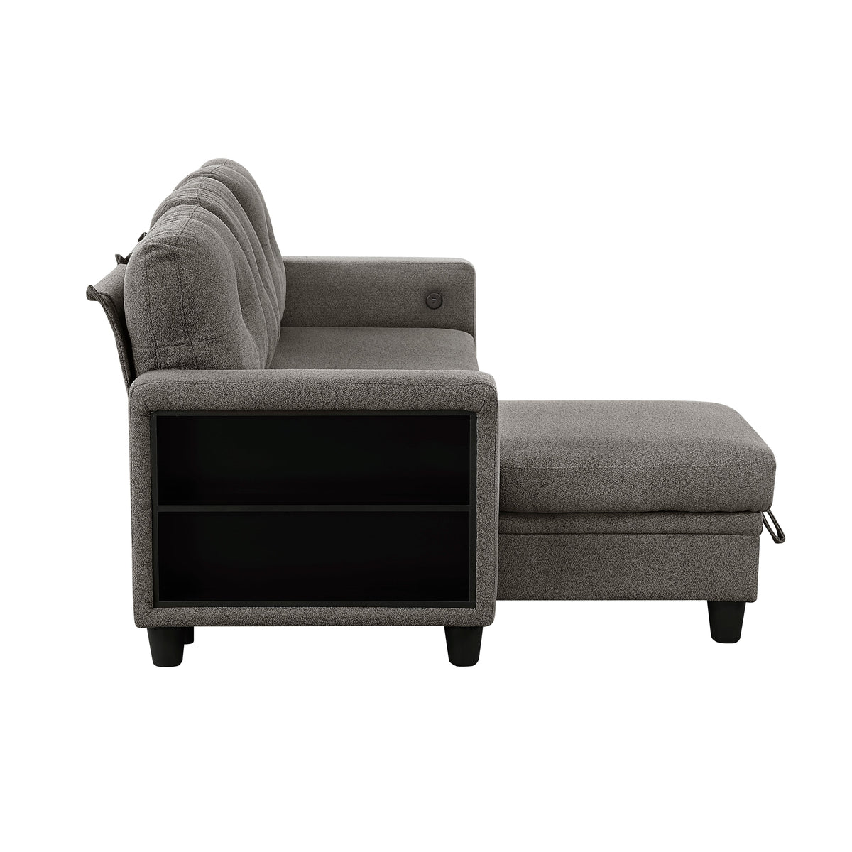 Robinson Dark Brown Sectional with Reversible Chaise, Pull-out Bed, Shelves and Charging Ports by Homelegance at Eve Furniture