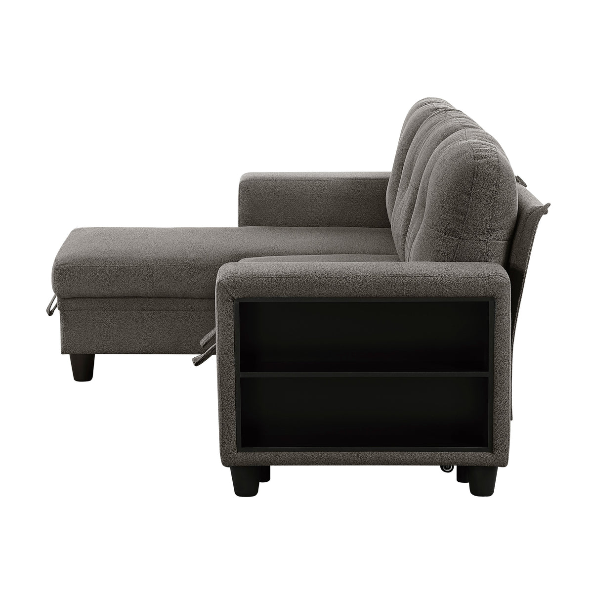 Robinson Dark Brown Sectional with Reversible Chaise, Pull-out Bed, Shelves and Charging Ports by Homelegance at Eve Furniture