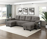 Robinson Dark Brown Sectional with Two Chaises, Pull-out Bed, Shelves and Charging Ports by Homelegance at Eve Furniture