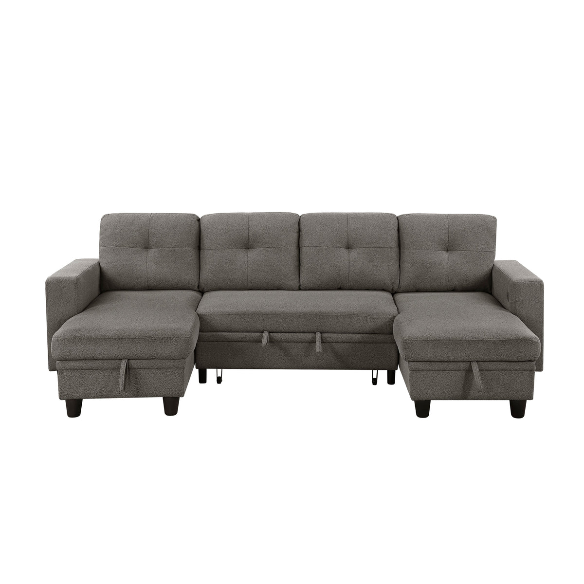 Robinson Dark Brown Sectional with Two Chaises, Pull-out Bed, Shelves and Charging Ports by Homelegance at Eve Furniture
