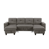 Robinson Dark Brown Sectional with Two Chaises, Pull-out Bed, Shelves and Charging Ports by Homelegance at Eve Furniture
